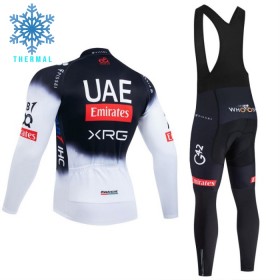 Set Fietsshirt Lange Mouw + Lange Koersbroek 2025 UAE TEAM EMIRATES Winter Thermal Fleece Zwart